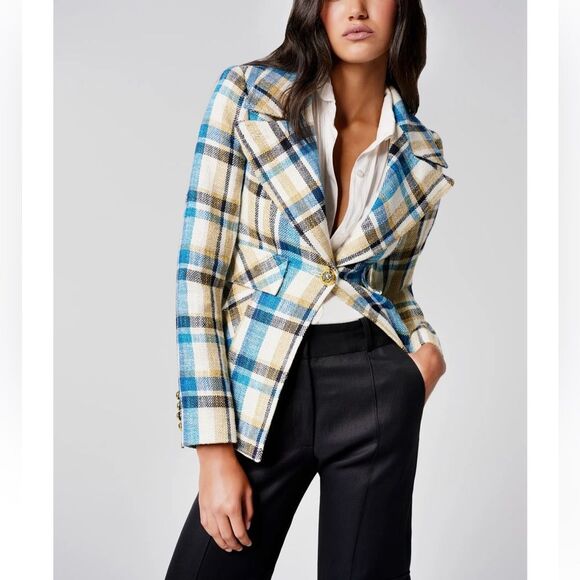 Smythe Jackets & Blazers - NEW Smythe Cut-Away Blazer Summer Plaid Linen Cotton Size 6